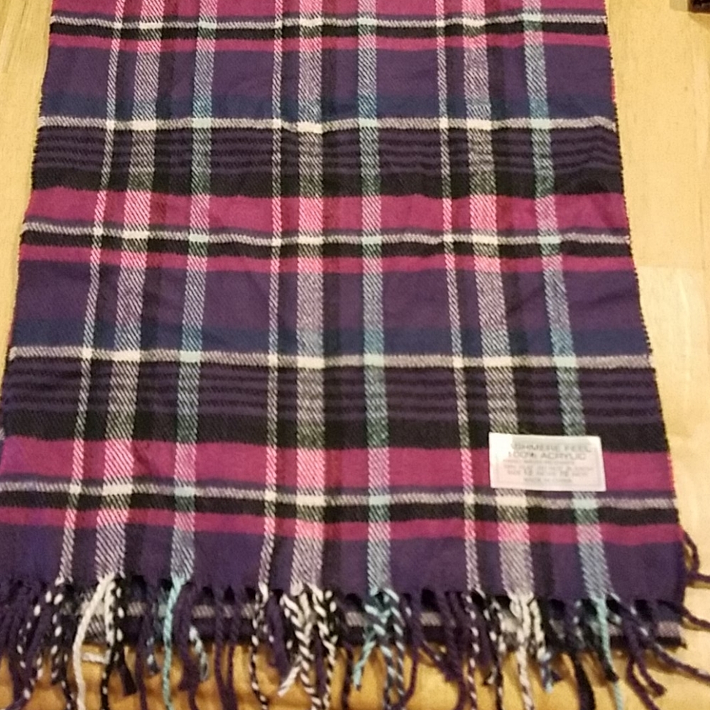 Tartan Plaid Purple Pink Black Winter Scarf 12x72